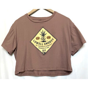 Lowell Farms Smokes Womens Crop Baby Tee Shirt Size S Distressed California Herb